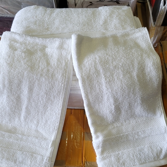 Towel set 3 piece white cotton bath and hand towel - Picture 2 of 2